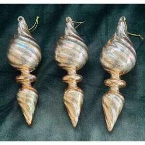 Mercury Glass Swirled Teardrop Onion Shape 9" Christmas Tree Ornaments Lot Of 3